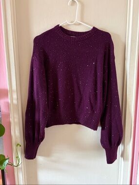 Old Navy Plum Purple Sequin Crewneck Sweater with Bishop Sleeves